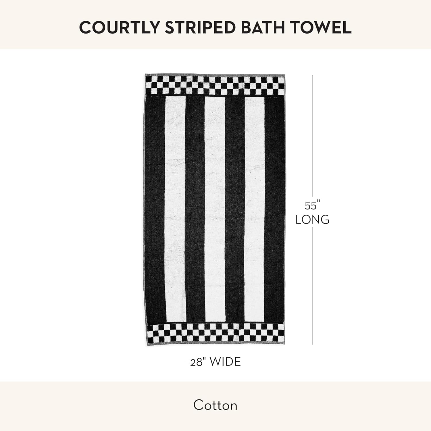 MACKENZIE-CHILDS Cotton Bath Towel, Cute Decorative Bathroom Towel, Black-and-White Courtly Striped
