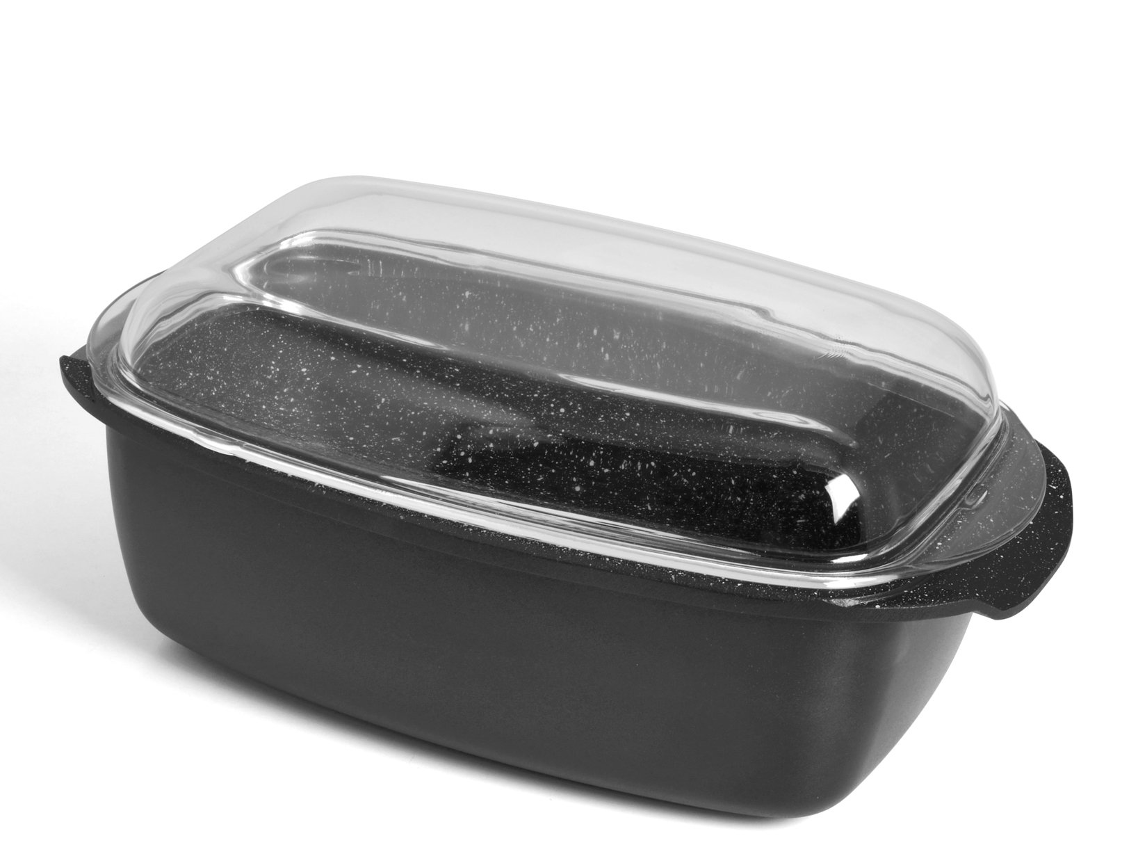 H&H Casseruola Rettangolare, Pietra, Alluminio Pressofuso, Coperchio in Vetro, Rivestimento Antiaderente 5 Strati, PFOA Free, 32x22 cm, Cucinare Senza Grassi