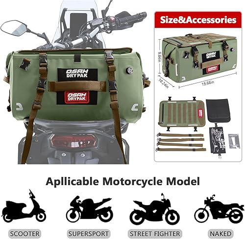 Miniatura 4 de Bolsa impermeable para motocicleta, bolsa de lona impermeable de 40 L, bolsa seca para motocicleta, bolsa de equipaje multifuncional con correas