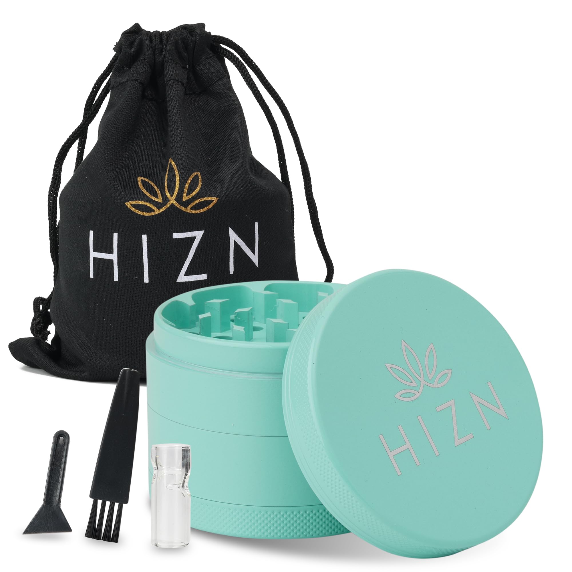 Keramik Grinder 4-teilig Ø 63mm, Premium Grinder mit Nano-Beschichtung, Metall Crusher Kräutermühle, Antihaft & langlebig, inkl. Zubehör-Set (Mint)