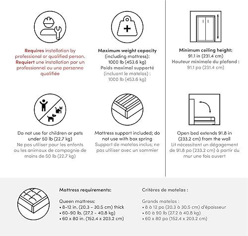 Miniatura 7 de Bestar Lumina - Cama Murphy de 84 W con armario de almacenamiento, color blanco, arreglo para dormir con cajones