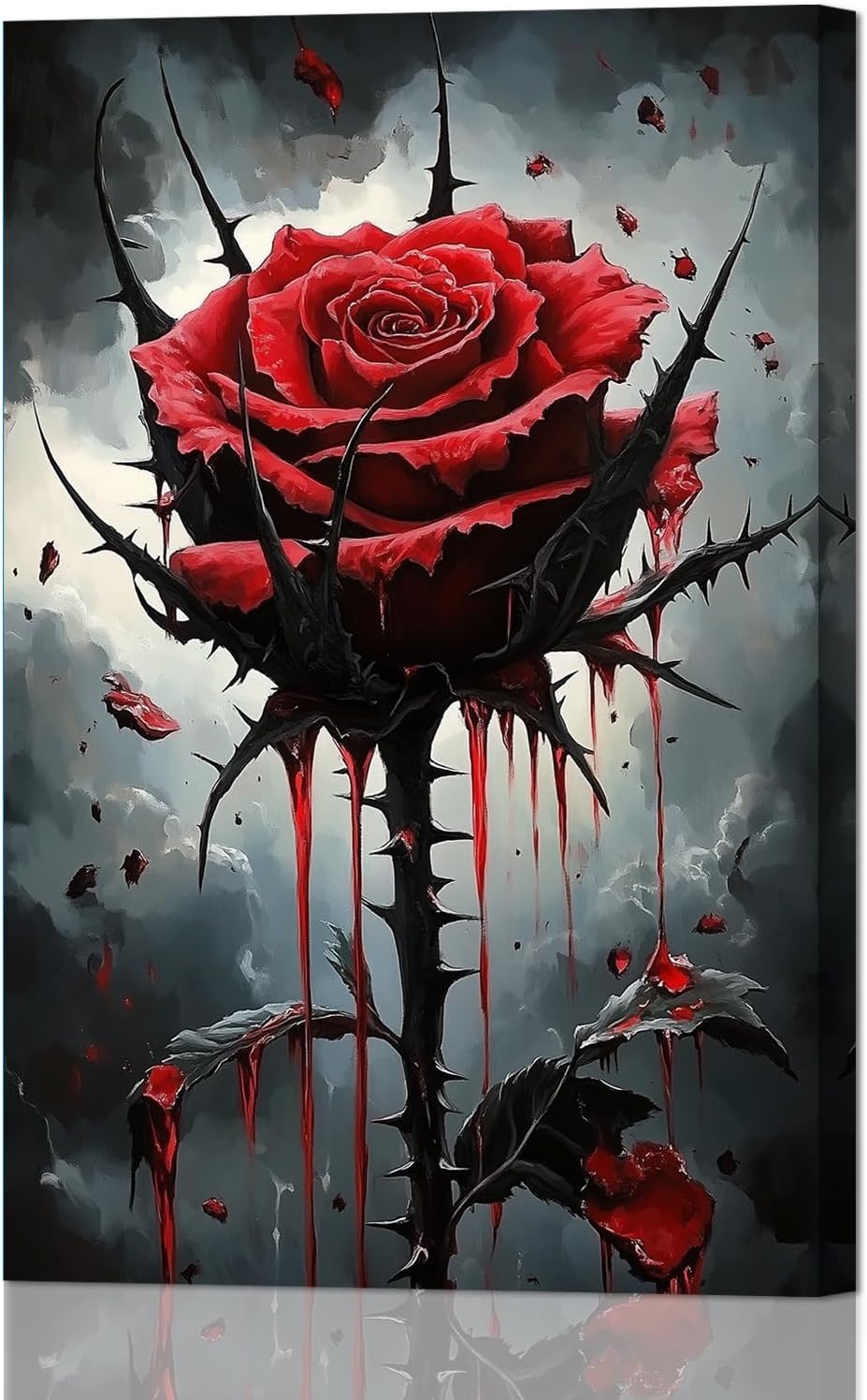 YMXDYMJSW Red Rose Canvas Wall Art Modern Abstract Rose Pictures Gothic Romantic Roses Poster Prints Black and Red Flowers Paintings for Bathroom Decor Frame (Blue,18L x 12W)