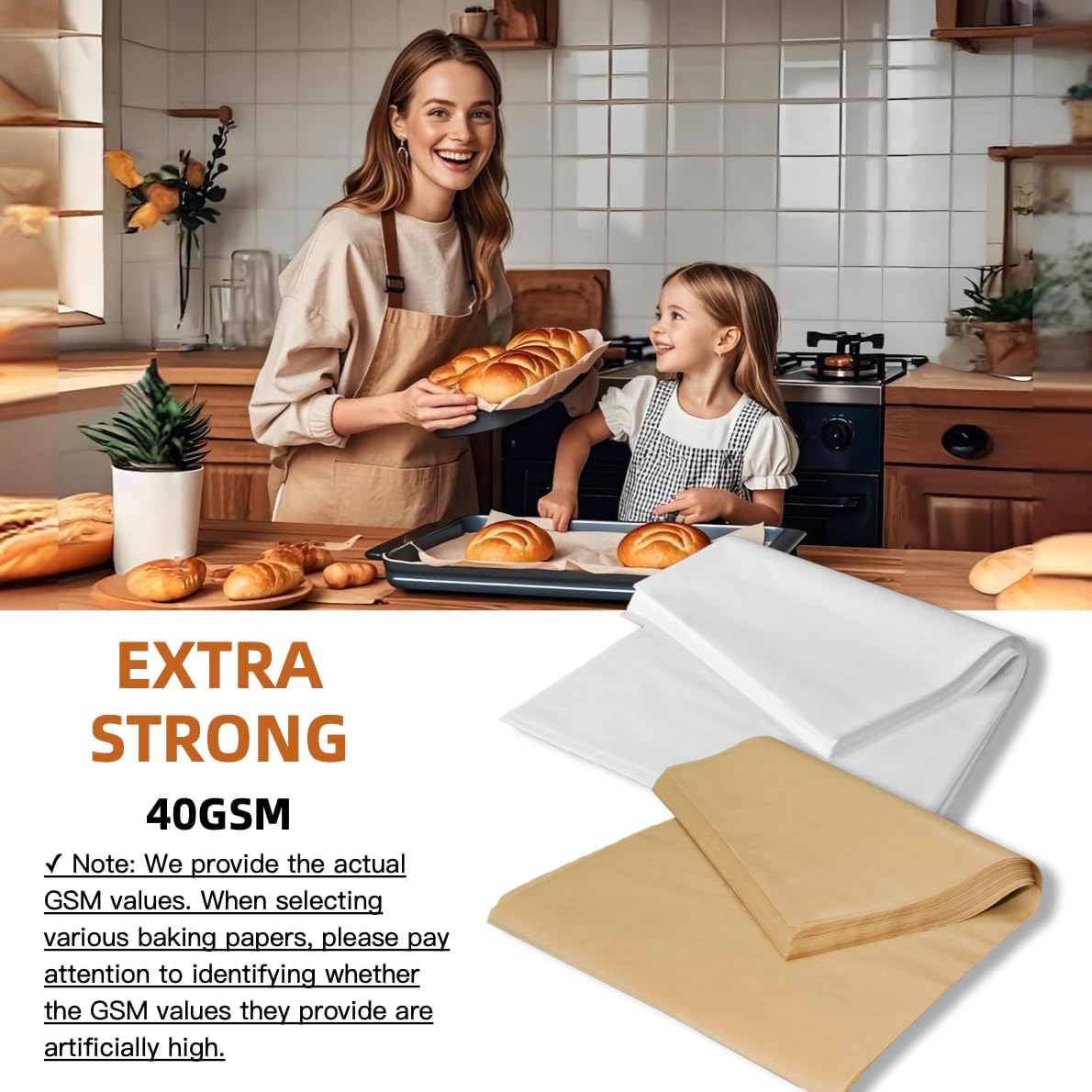 1600/Case 18x26 Inch Full Size Baking Parchment Paper Bulk - Non-Stick & Grease-Proof, 428F Reusable Bun/Sheet Pan Liners for Bakeries, Restaurants (White 18.1"×26"(46×66cm) 1600 sheets) - Image 9