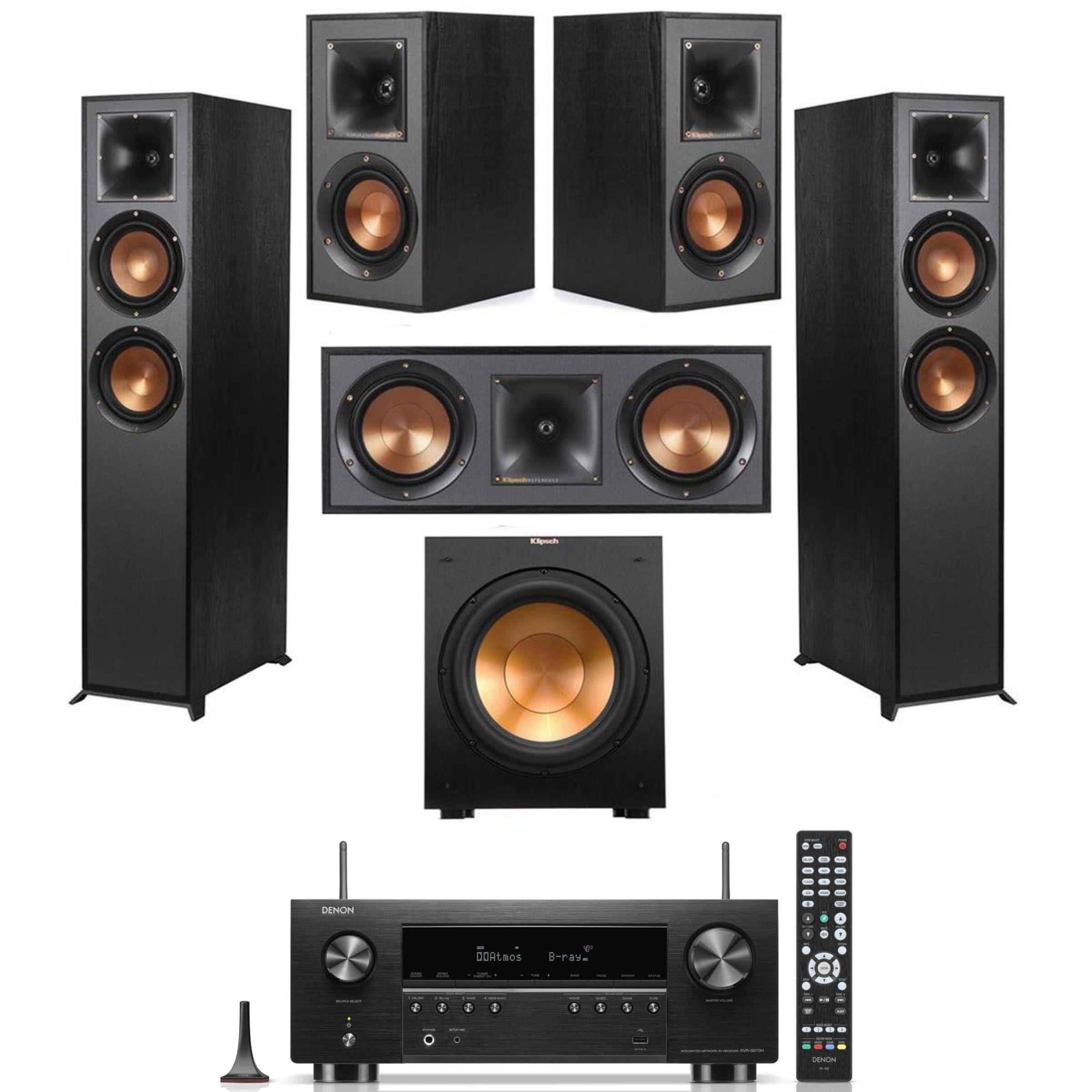 KlipschReference 5.1 Home Theater System with 2X R-625FA Floorstanding Speaker, R-12SW Subwoofer, R-52C Center Channel, R-41M Bookshelf Speaker and Denon AVR-S970H 7.2-Channel 8K Network AV Receiver