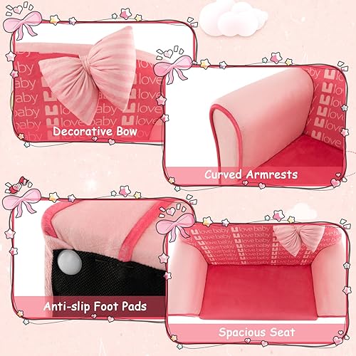 Miniatura 7 de Costzon Sofá para niños, sillón tapizado para niños pequeños con marco de madera maciza, superficie de terciopelo y relleno de esponja de alta