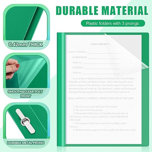 Miniatura 3 de Teling Paquete de 72 portadas de informes frontales transparentes a granel, carpetas de presentación de plástico, carpeta de papel con 3 puntas para