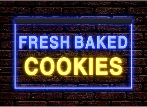 110138 Fresh Baked Cookies Cafe Cake Bakery Shop Store Open Display LED Light Neon Sign Blue & Yellow, 12" X 8"