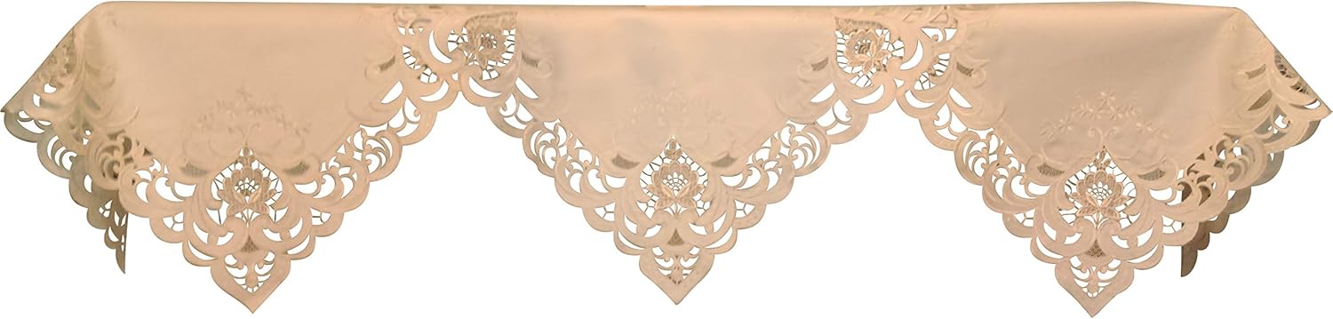 Fireplace Mantel Runner with Ivory Lace and Embroidery Handmade, Size 84 x 27 inches
