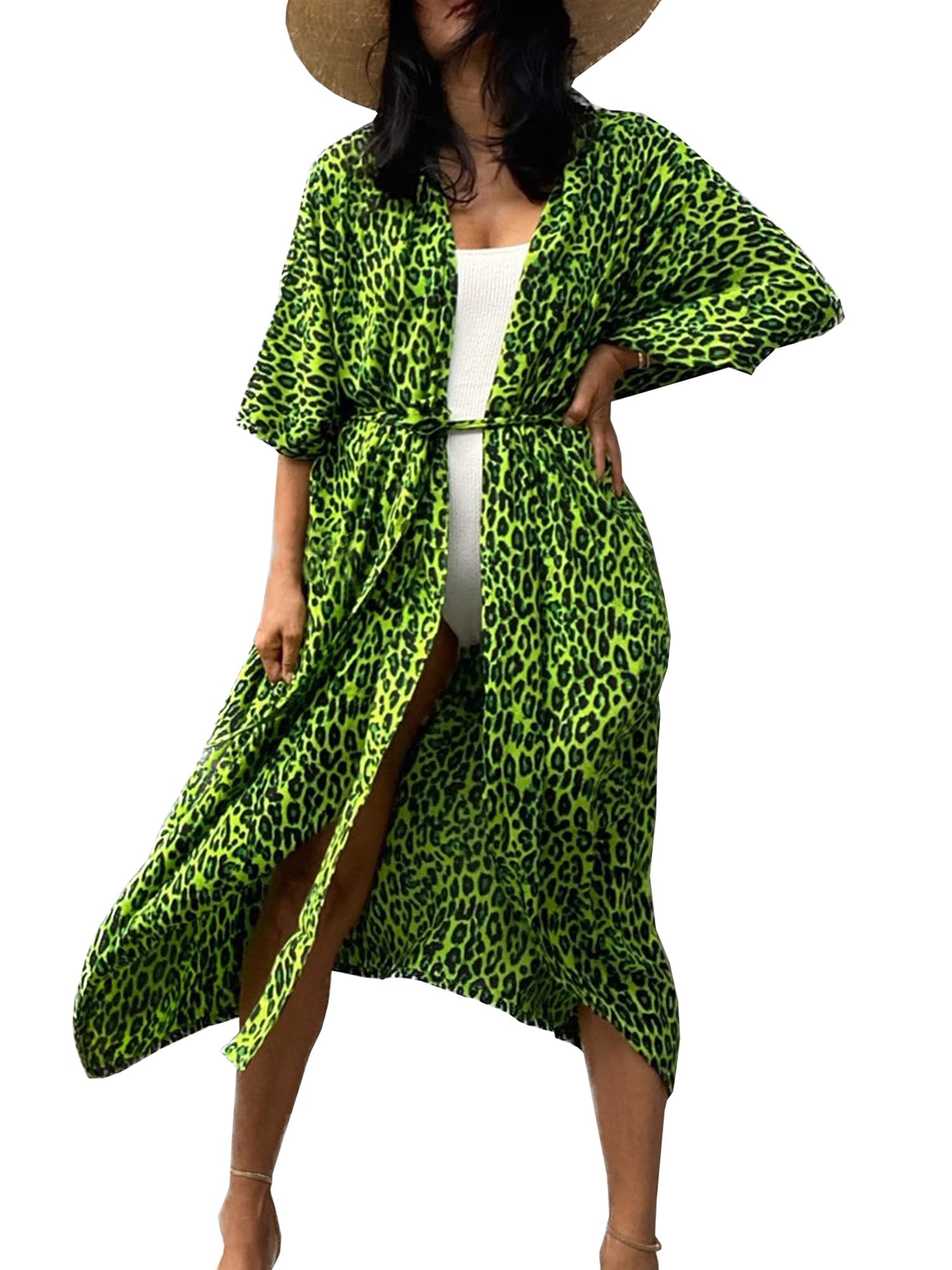 ChunoyWomen Loose Open Front Long Beach Wear Cover Up Kimono Cardigan