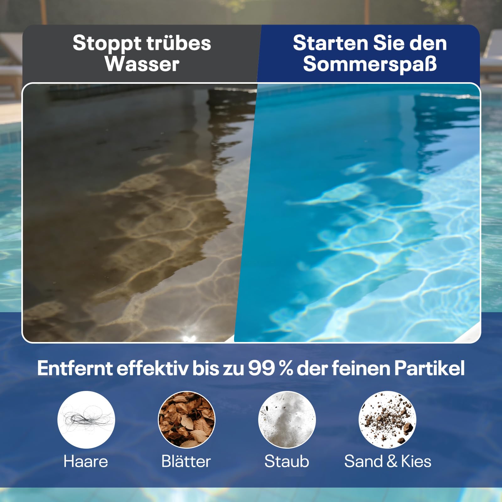 POOLPURE Sandfilteranlage 6 m³/h inkl. 700g Filterbälle | 7-Wege Ventil & 2in1 Adapter Ø32mm - 38mm | Poolfilter mit Druckanzeige | Ersatz für Filtersand Filteranlage für Schwimmbecken