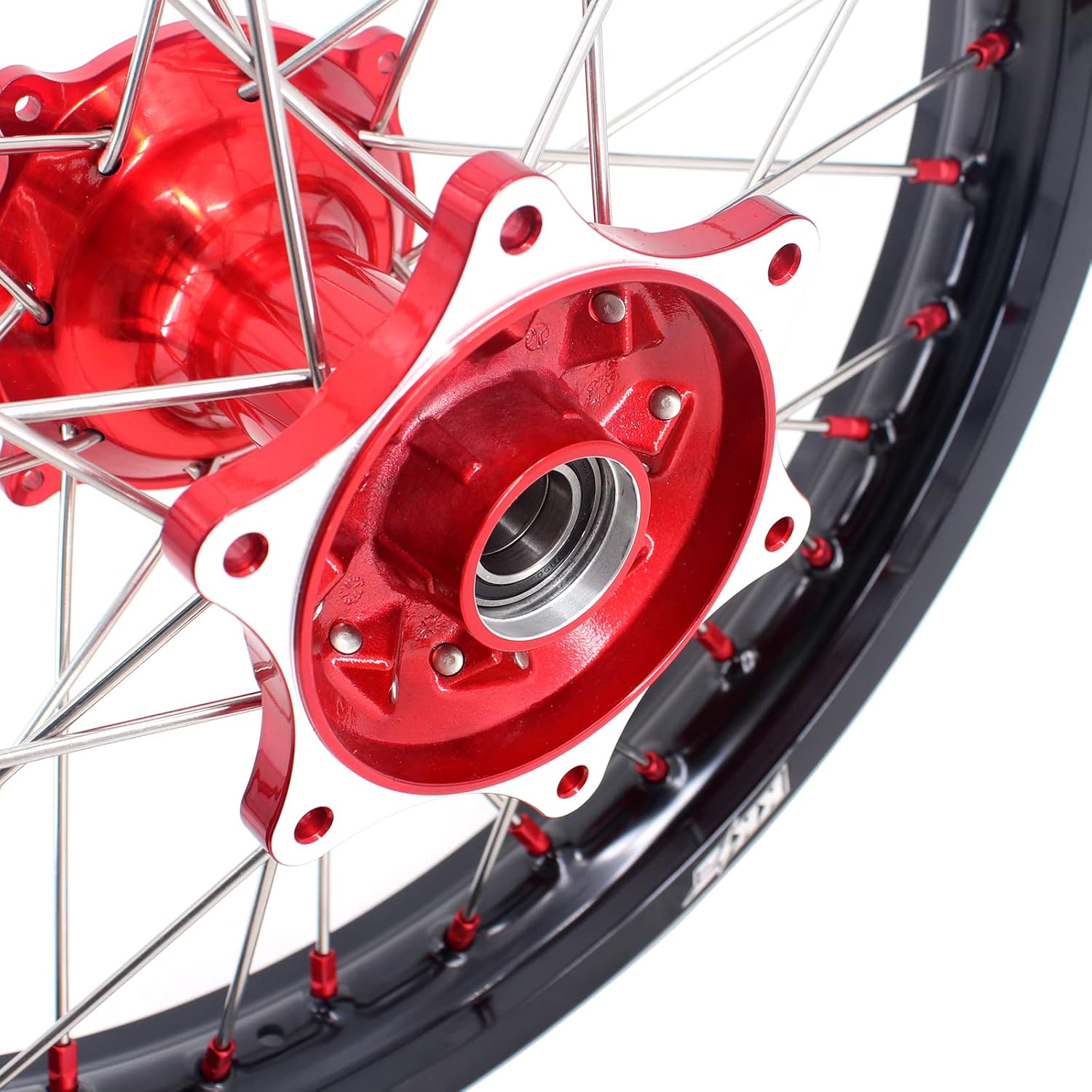 KKE 21-18 Cast Red Hub Wheels Rims Compatible with HONDA CRF250R 2014-2024, CRF450R 2013-2024 Red Nipple Dirt Bike