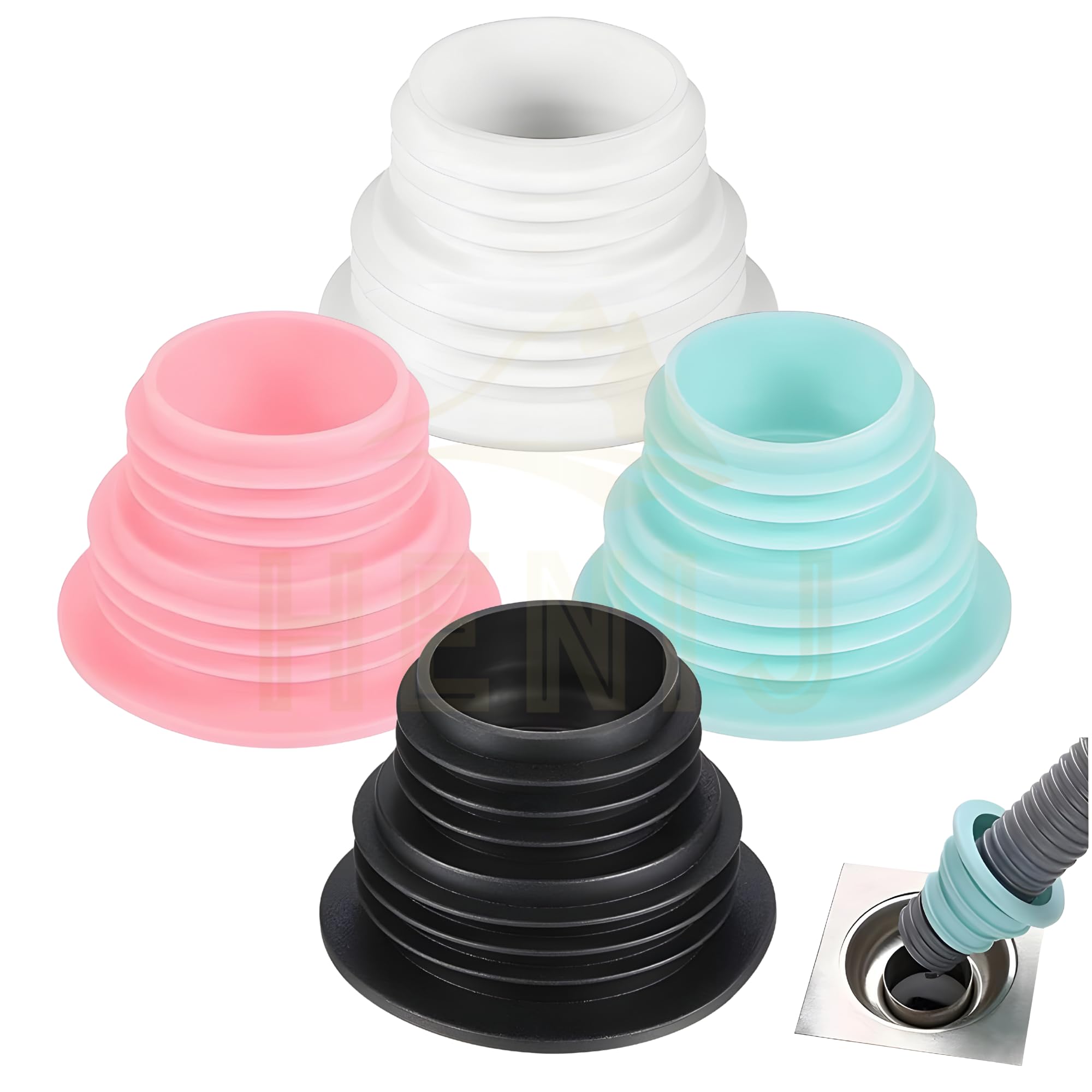 HENIJ Silicone Drain Pipe Seal Ring Deodorant Sewer Seal Plug Washing Machine Drain Pipe Connector, Kitchen and Bathroom Fixtures Flexible Sealing Ring Clean Tool (Pack of 4, Random Color)-image-9