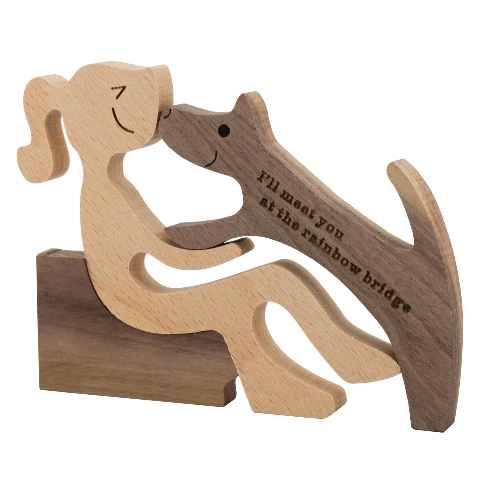 Enkrio Wood Colour Wooden Dog Figurines Dog Statue Wooden Sculptures Handmade Accent Decor Wooden Carving Dog For Home Decor (Woman Dog Play On The Couch)