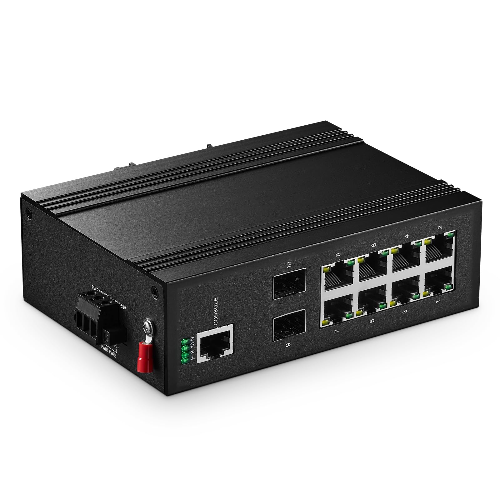 Binardat 10 Port Gigabit L2+ Managed PoE Industrial DIN-Rail Switch, 8 Gigabit PoE Ports, 2 Gigabit SFP, IEEE802.3AF/at, Vlan|Route|Ring|ACL|Qos Web/Konsole Managed