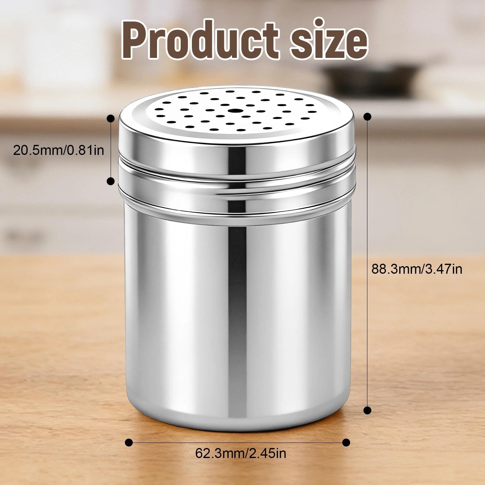 2 Pièces Distributeur D'assaisonnement Polyvalent, Grand Saupoudreuse à Epices, Argent Bouteille D'assaisonnement en Acier Inoxydable,Conception à Trous Complets, pour Sel, Cannelle, Paprika