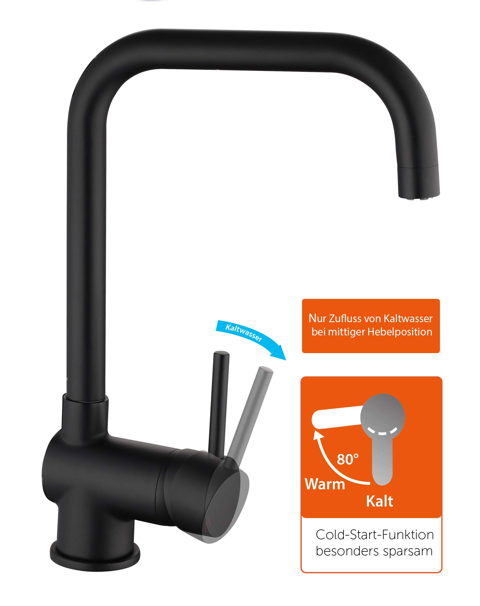 EISL FUTURA Spültischarmatur, Niederdruck Armatur Küche, energiesparende Küchenarmatur, Wasserhahn Küche 360° schwenkbar, Einhebelmischer Schwarz matt, NI182GABL-LP