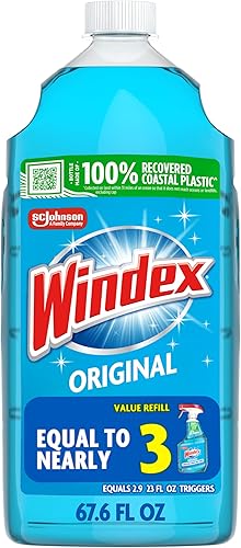 Windex Refill Glass and Window Cleaner Bottle, Bottle Made from 100% Recycled Pl