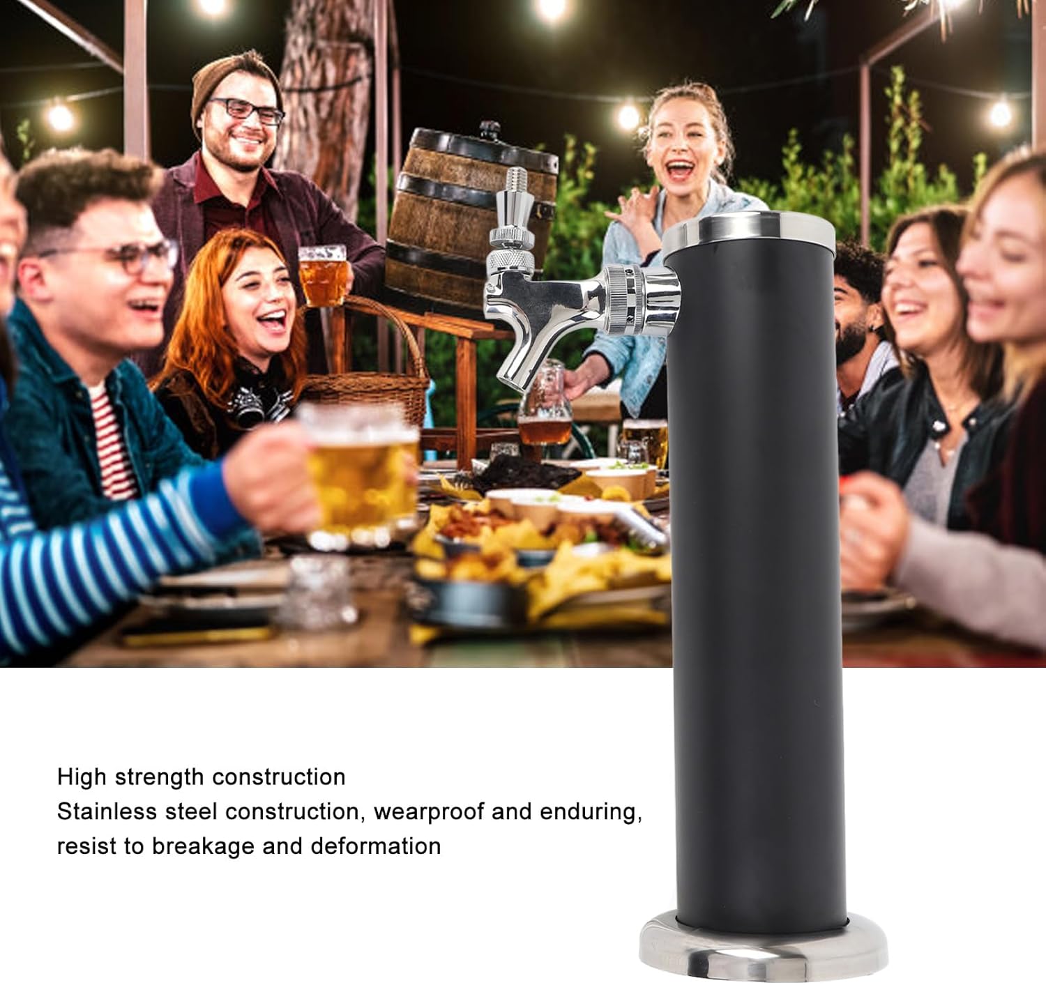 Single Beer tap Tower, 3" Draft Kegerator Tap Tower Stainless Steel Keg Towers Parts Core Self Closing Beer Faucet Brewing Towers Dispenser for Home Bar Kegerator Restaurant Use (Black)