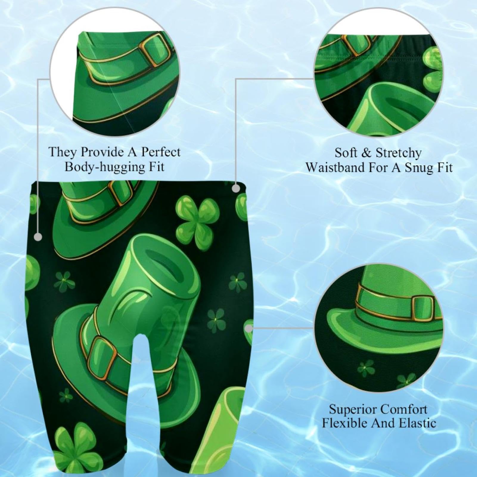 St Patrick's Day Swimsuit for Men & Boys,Competition Lap Swim Suit, Square Leg Endurance Training Multicoloured