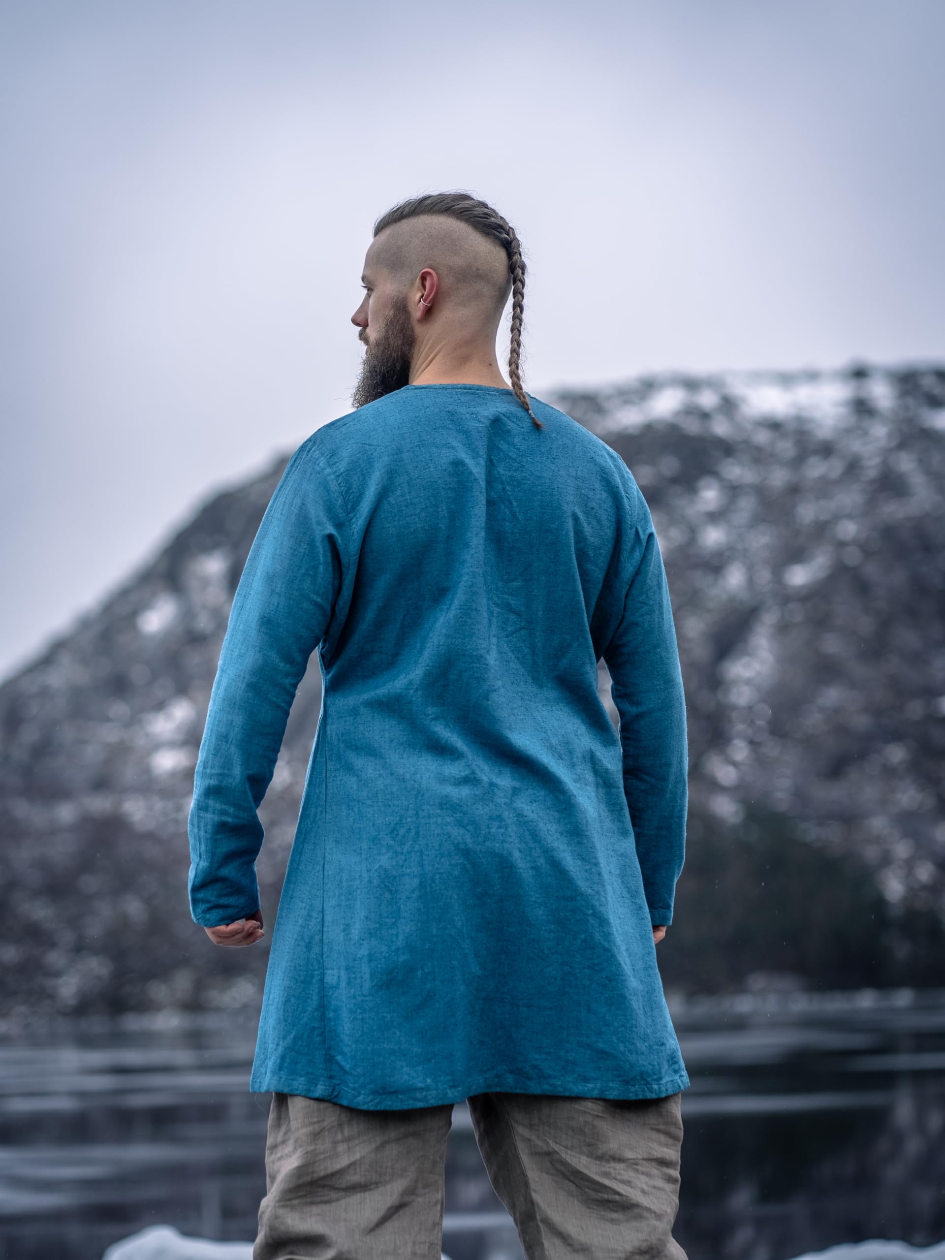 Leonardo Carbone® Ragnar lniana tunika Wikingów – średniowieczna odzież, lniana koszula męska, koszula rekreacyjna z długim rękawem, kostium karnawałowy, tunika wikingów, odzież LARP - 100% len