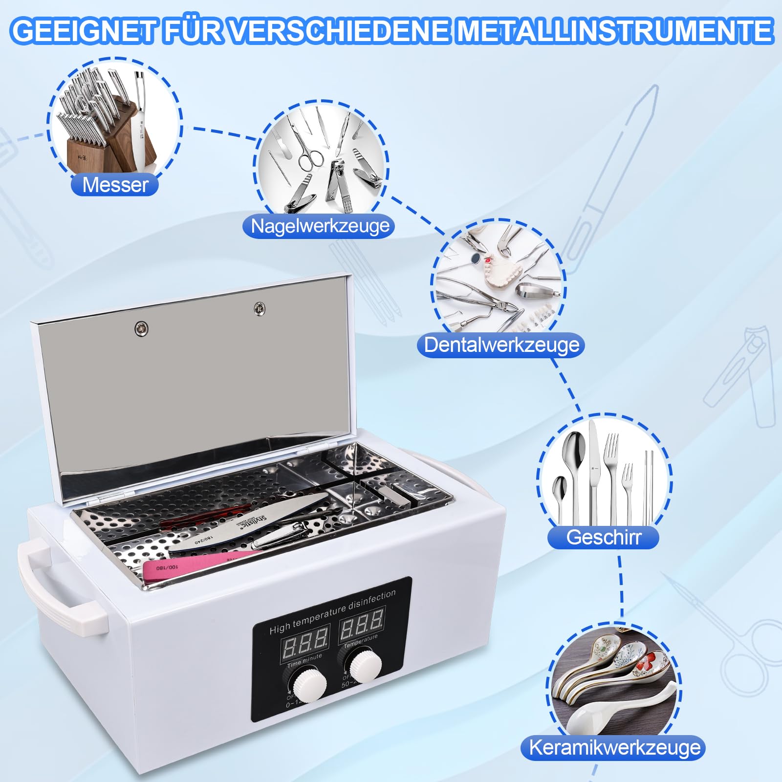 Sterilizzatore ad alta temperatura a doppio strato, 600 W, disinfettante a caldo secco, disinfettante per utensili in metallo, per saloni di unghie e parrucchieri, temperatura 230 °C (001Bianco)