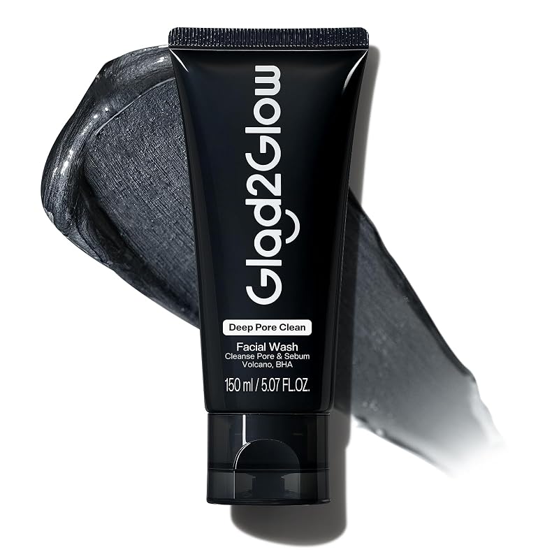Gel de limpeza facial Glad2Glow com argila vulcânica, carvão e ácido salicílico 0,2%