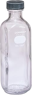 Corning Pyrex Borosilicate Glass Non-Sterile Narrow Mouth Milk Dilution Bottle with Screw Cap for Graduated, 160ml Capacity (Case of 48)