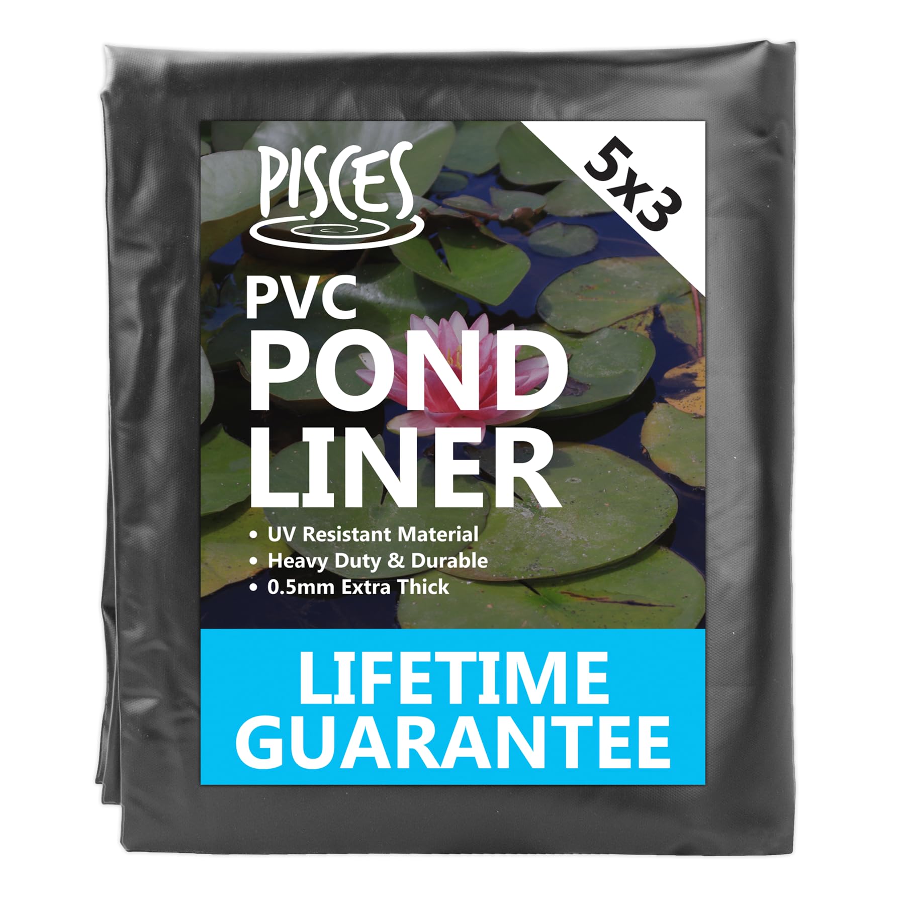 Pisces Supa Flex PVC Garden Pond Liner 5m Width x 3m Length -Heavy Duty Durable Water Feature Lining