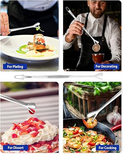 Miniatura 5 de Pinzas de cocina de doble punta, pinzas de cocina profesionales 2 en 1 de acero inoxidable 2 en 1 para cocinar, reparar, mariscos, barbacoa,