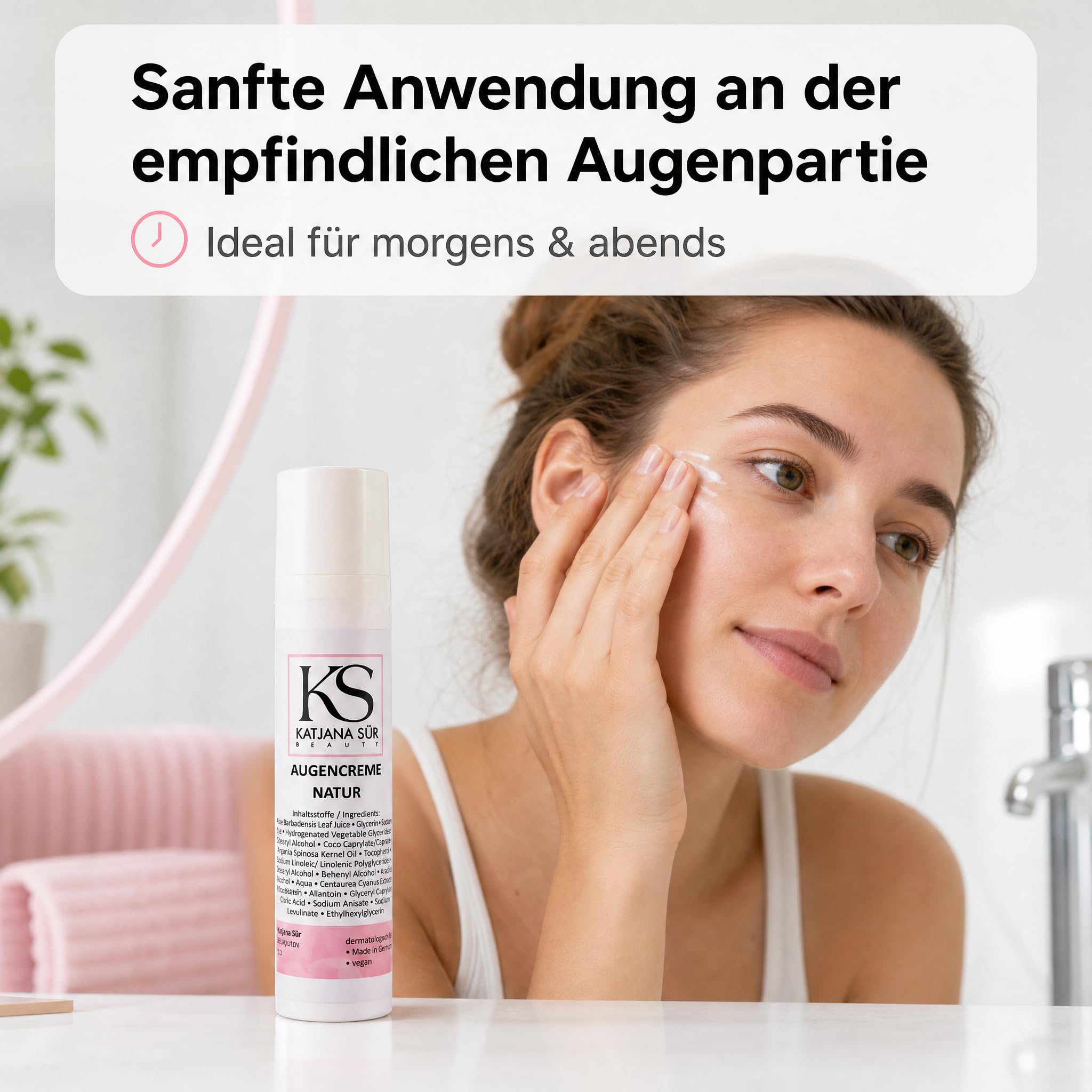 KS Beauty Augencreme Natur – Augenpflege mit Aloe Vera, Arganöl, Kornblumenextrakt, Glycerin & Vitamin E (100 ml)