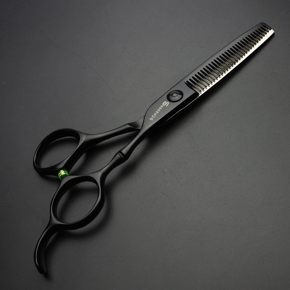 6 pulgadas de titanio corte de pelo negro tijeras profesional tijeras de peluquería corte de pelo de acero inoxidable herramienta de 440c (scissors set)