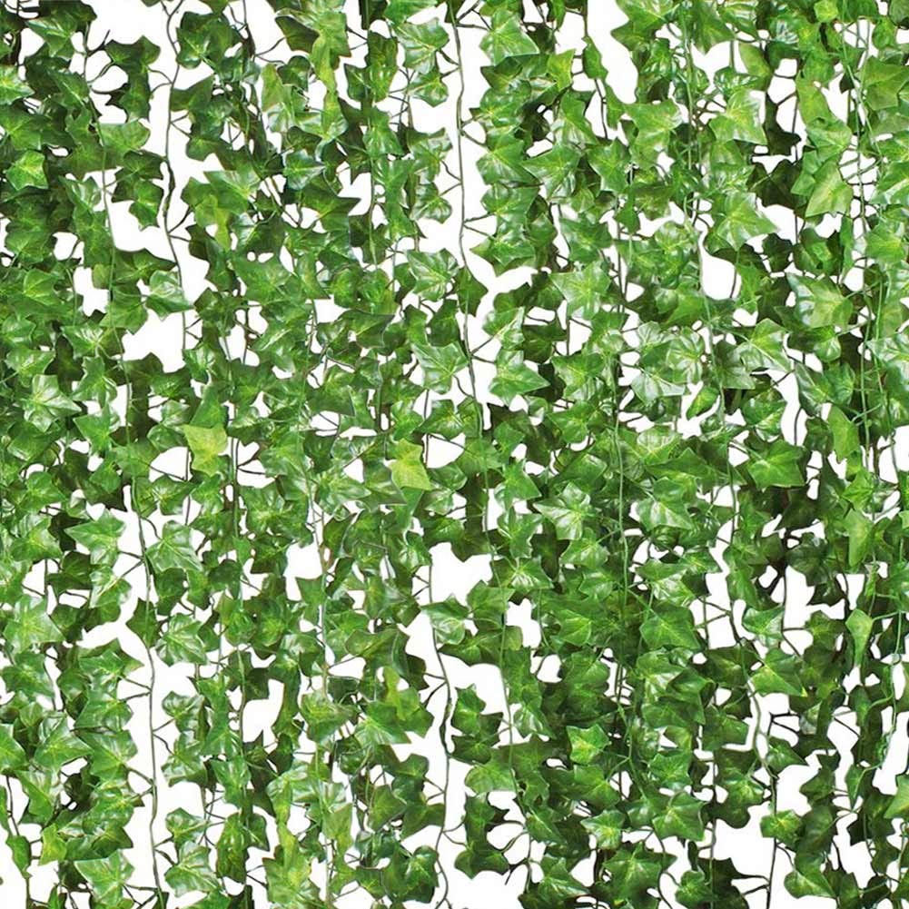 Houkr84 Ft-12 Pack Artificial Ivy, Fake Lifelike Boston Ivy Garland Plants Vine Hanging Wedding Garland Fake Foliage Flowers Home Kitchen Garden Office Wedding Wall Decor