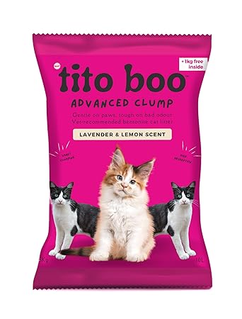 Tito Boo Advanced Clump Cat Litter - 5kg + 1Kg Free Lavendar & Lemon Scented Scoopable Smart Bentonite Sand - Total 6Kg