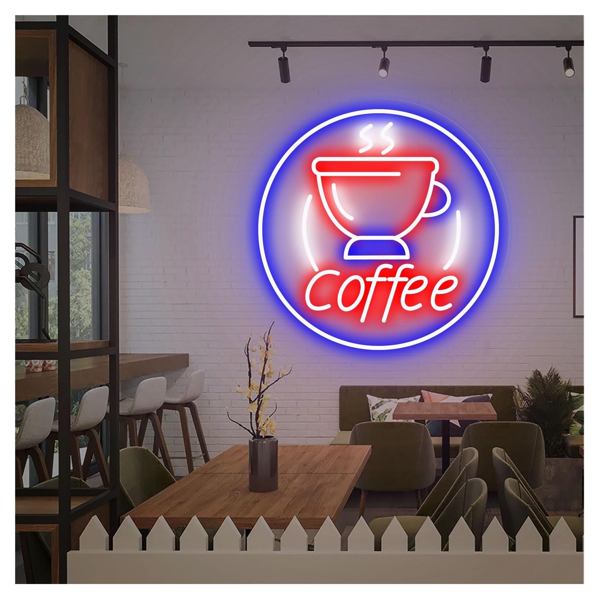 RONGCH Hanging Art Neon Signs Coffee Neon Sign, Suitable for Cafe Shop Home Bar Decor with Brightness Adjustable 40cmx40cm(G)