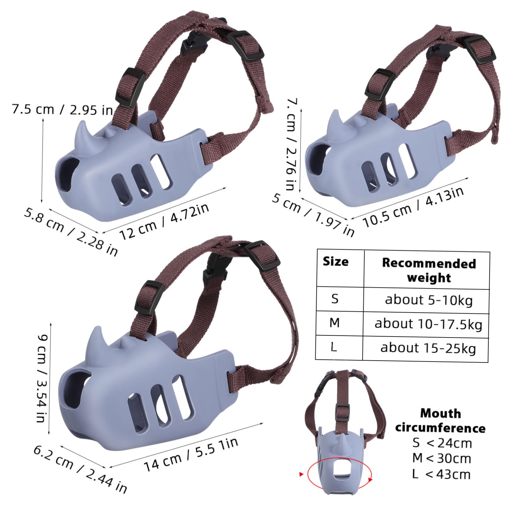 3 pièces Muselière pour Chiens Réglable Silicone Doux Confortable et Respirante Morsure et Aboiement Adaptée Aux Moyennes et Grandes Races