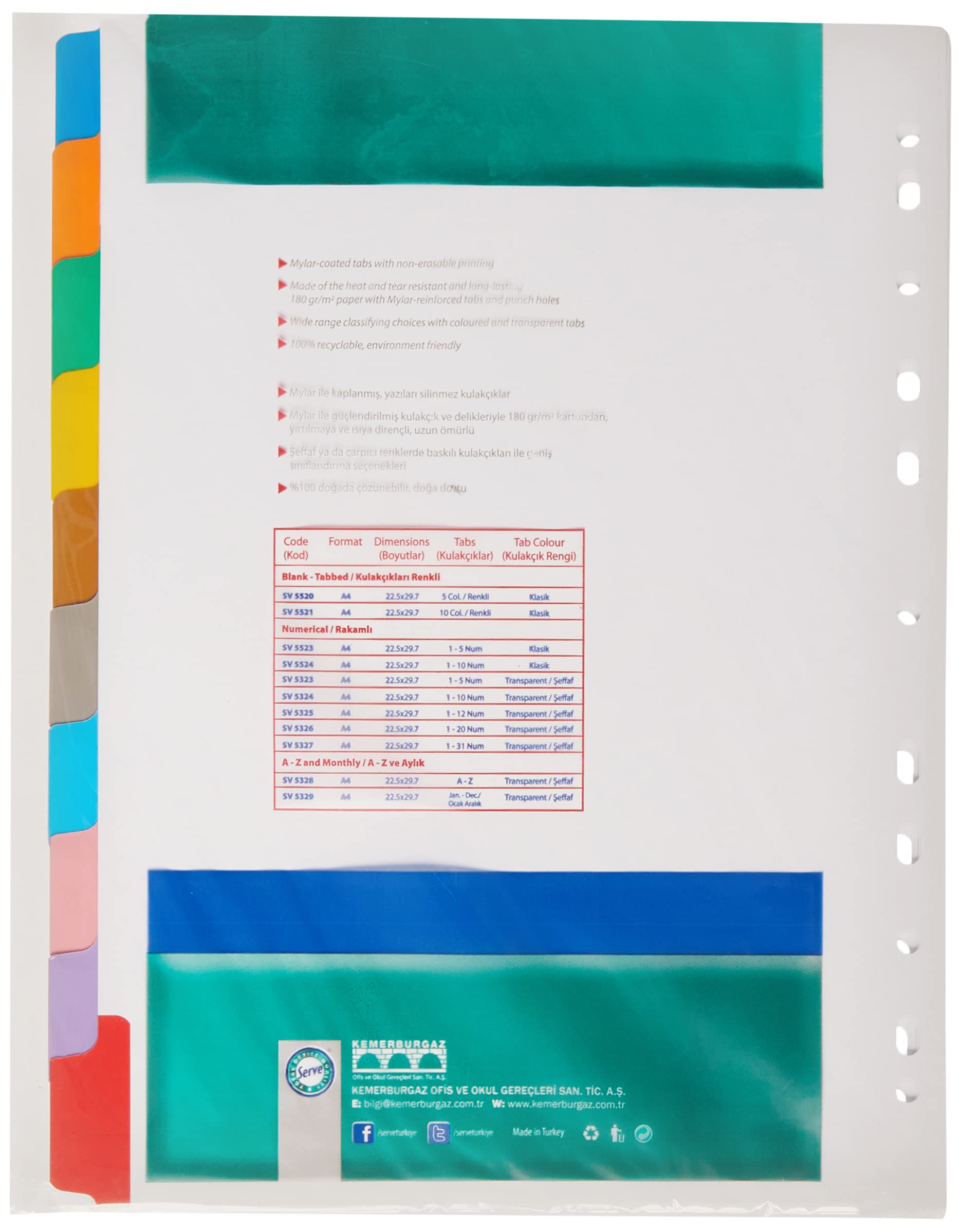 Serve Divisore in cartone classico 1-10, colore numero A4