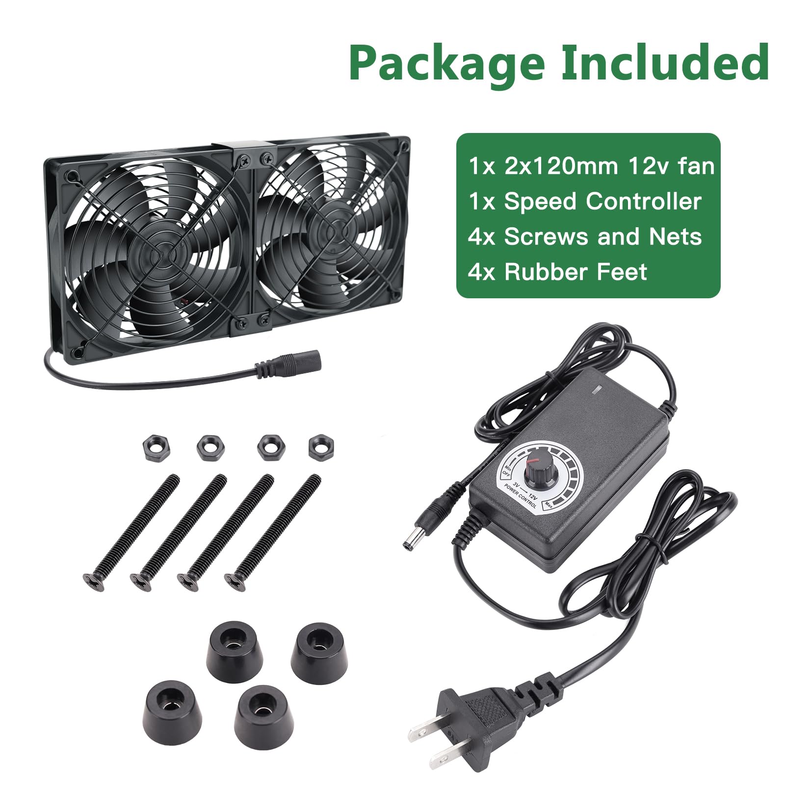 2 ventiladores de computadora de 4.724 in y 9.449 in con enchufe de CA, ventilador alimentado por CA de 110 V a 240 V con controlador de velocidad variable para gabinete receptor, chasis, 6