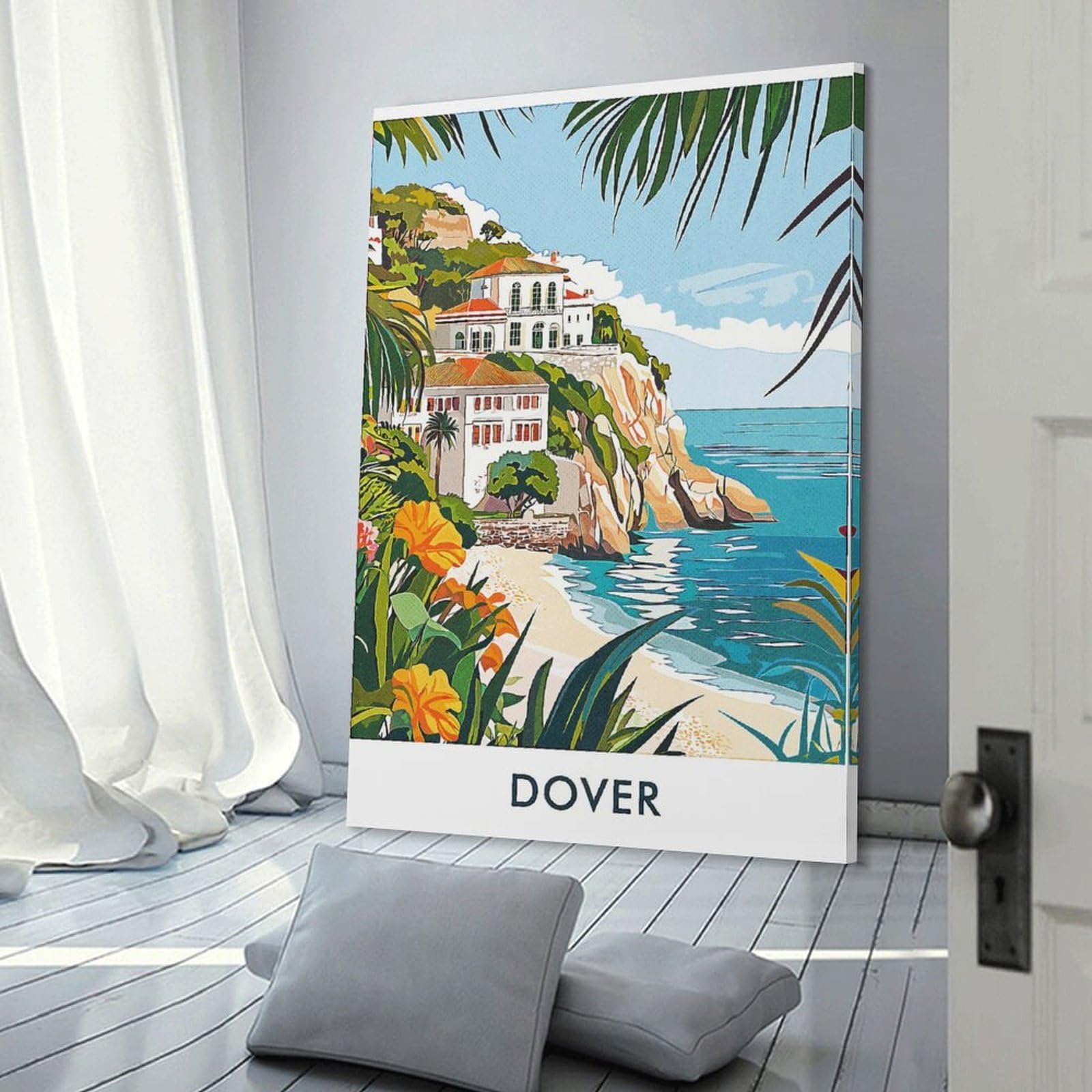 Junmoney Dover Beachside Villa Wall Decor Canvas Print, 20x30inch(50x75cm), for Bedroom, Lounge Or Dressing Area, Decorative Wall Art for Cosy Rooms