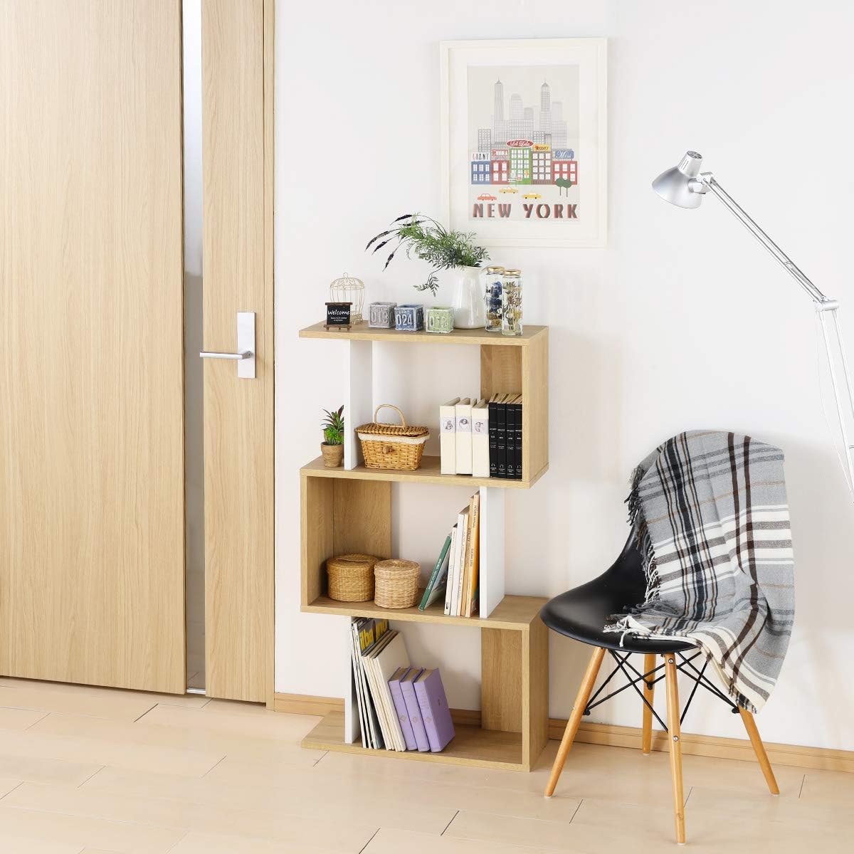 Shirai Sangyo COB-1160NA Covinus Stylish Zigzag Rack, Partition, Bookcase, Makeup Back, Natural Brown, Width 23.4 inches (59.6 cm), Height 42.1 inches (107.2 cm), Depth 9.3 inches (23.4 cm)