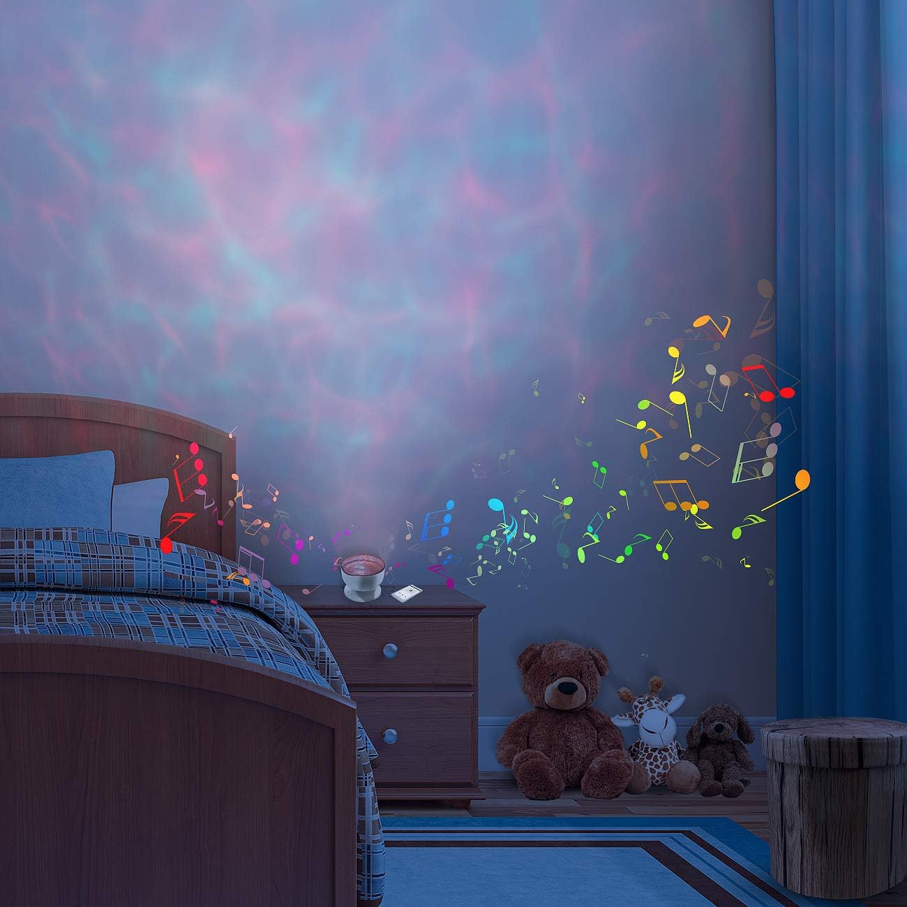 LED Concepts Ocean Wave Projector, Night Light LED Lamp & Speaker Multicolored for Adults and Kids