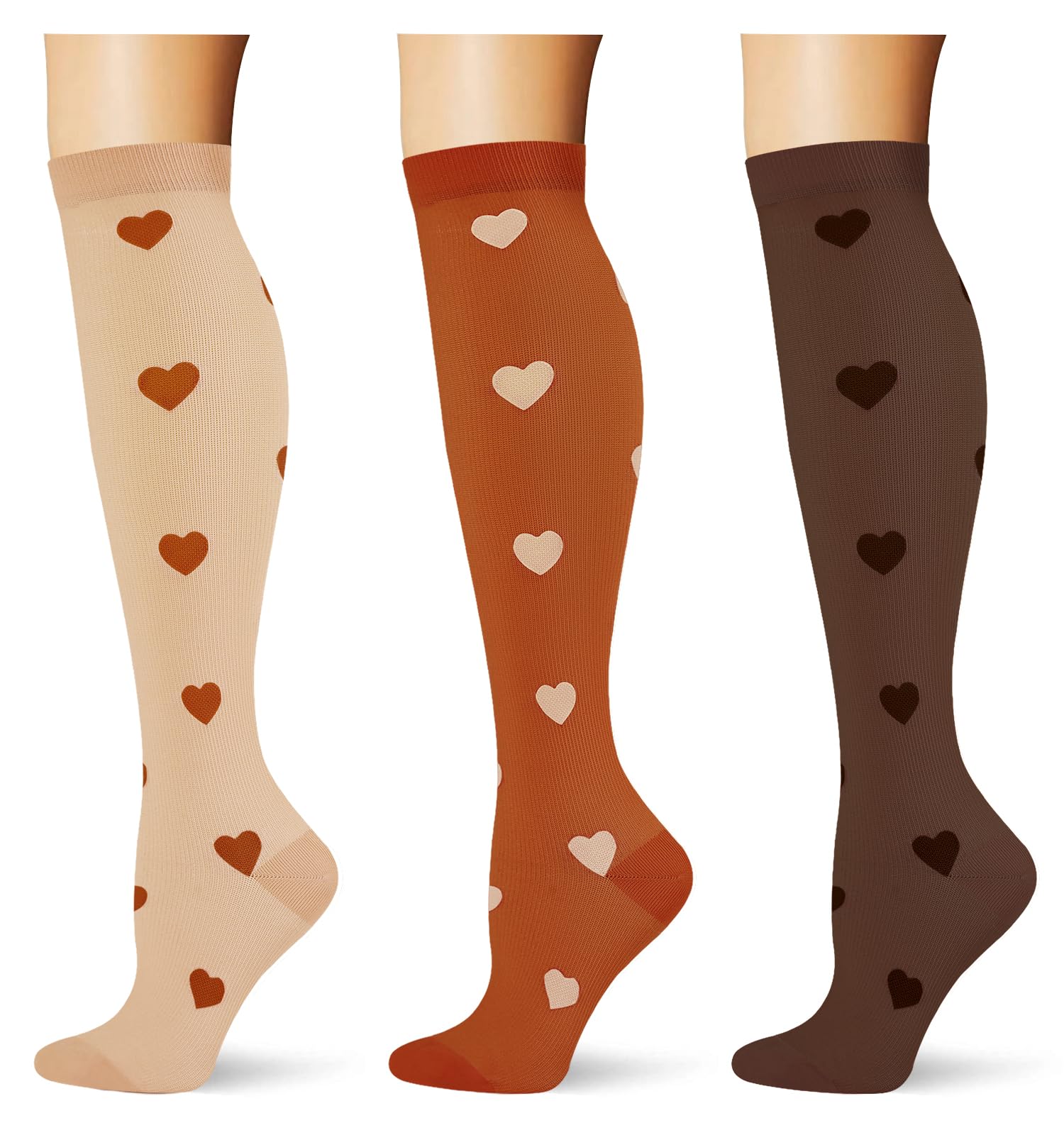 (3 pairs) Compression Socks 20-30 mmHg Long Knee High Socks for Women Men Support Athletic Travel Daily Wear
