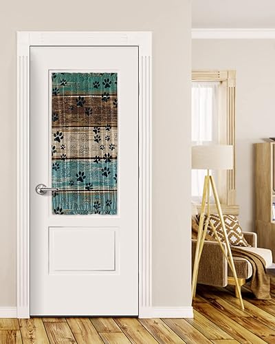 Miniatura 7 de OComster Dog Paws Prints - Cortinas opacas para puerta de ventana cortinas rústicas de puerta francesa cortinas de madera turquesa para puerta de