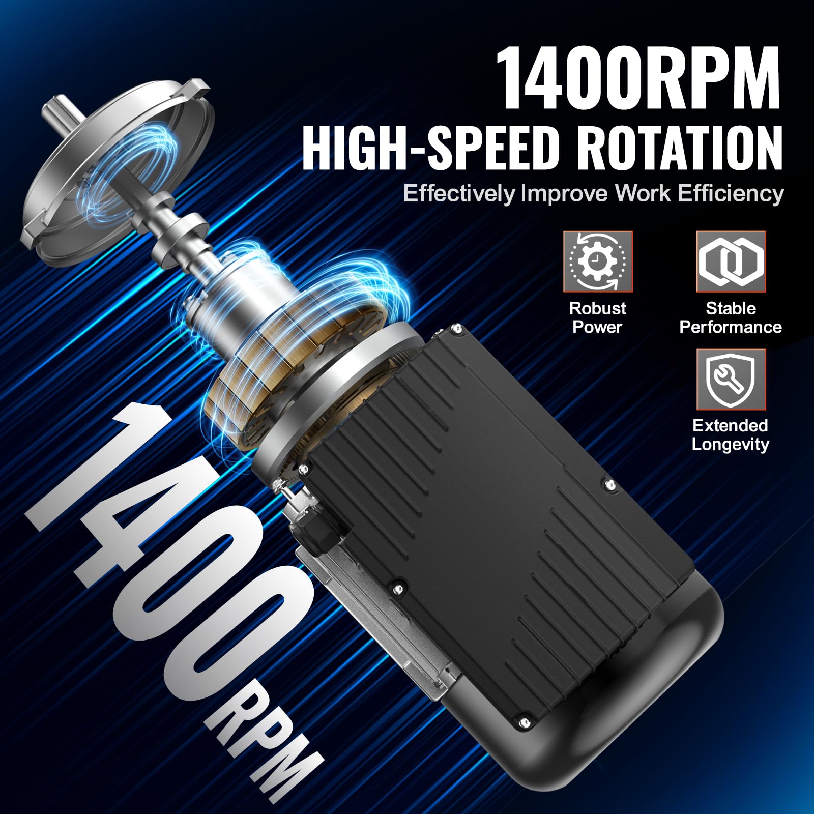 VEVOR Motor Eléctrico 0.75 kW 1400 RPM, CA 220~240 V 5,45 A, 80, Marco B3, Motor de Compresor de Aire Monofásico, Eje con Llave 19 mm, para Maquinaria Agrícola y Equipos Generales, 290 x 160 x 215 mm