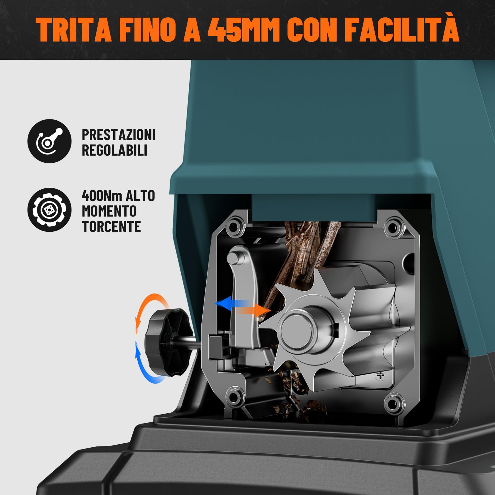 DOVAMAN GT10 Biotrituratore Elettrico 2800W 400Nm 88dB Rullo 6 Denti 45mm