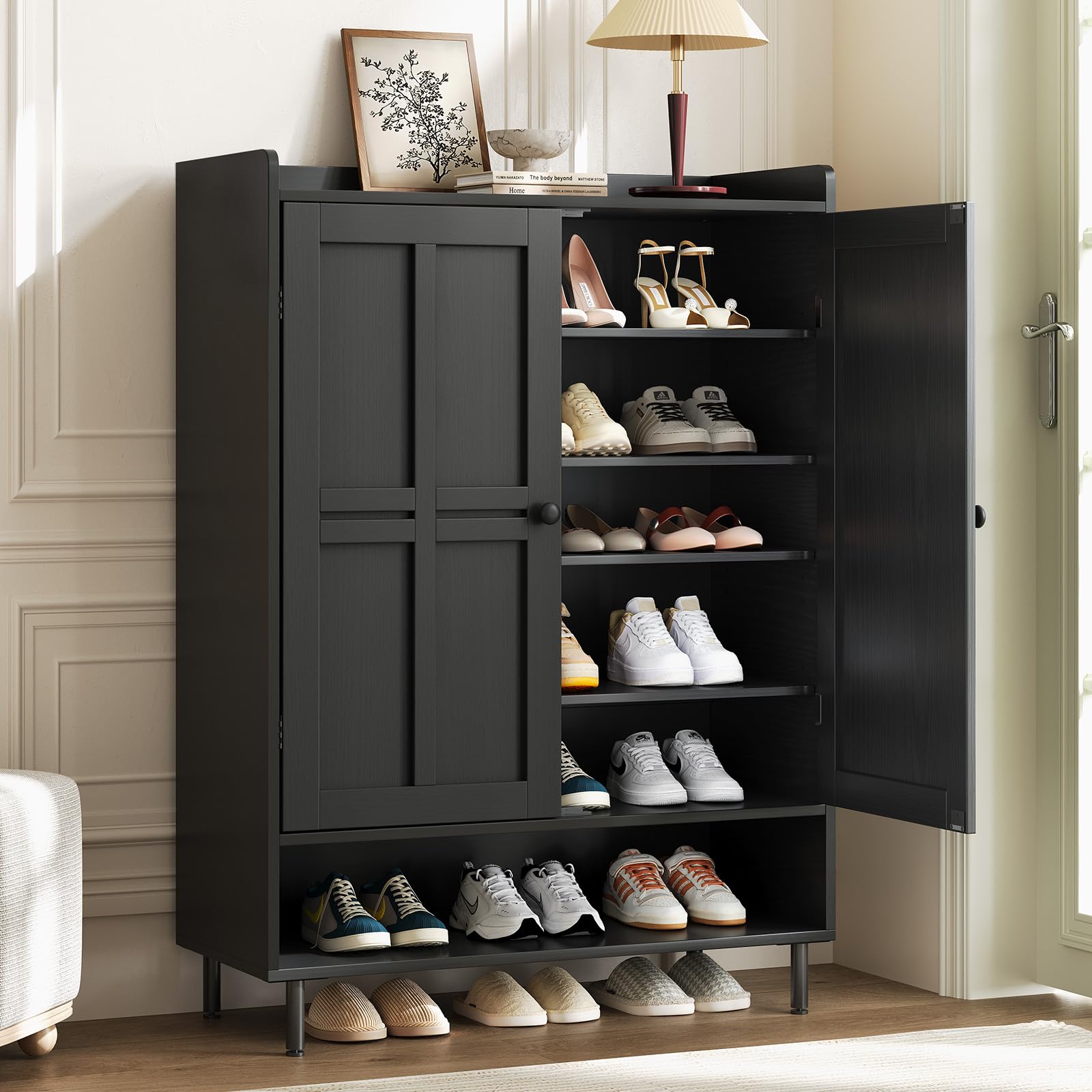 Amazon.com: ComfyCorner Black 7+1 Tier Farmhouse Shoe Storage
