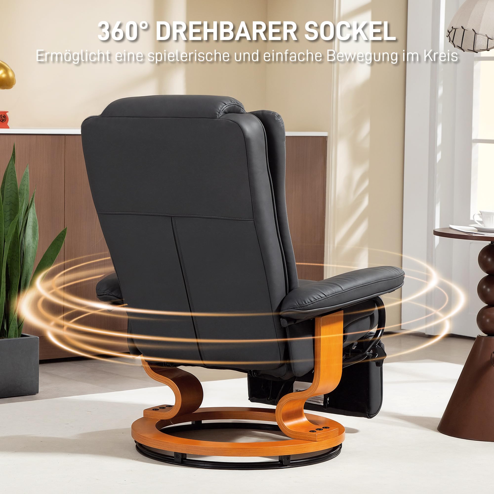 HOMCOM Relaxsessel Fernsehsessel mit Liegefunktion, Drehbarer Ruhesessel TV-Sessel mit Verstellbarer Rückenlehne Liegesessel bis 150 kg Belastbar, Kunstleder, Dunkelgrau