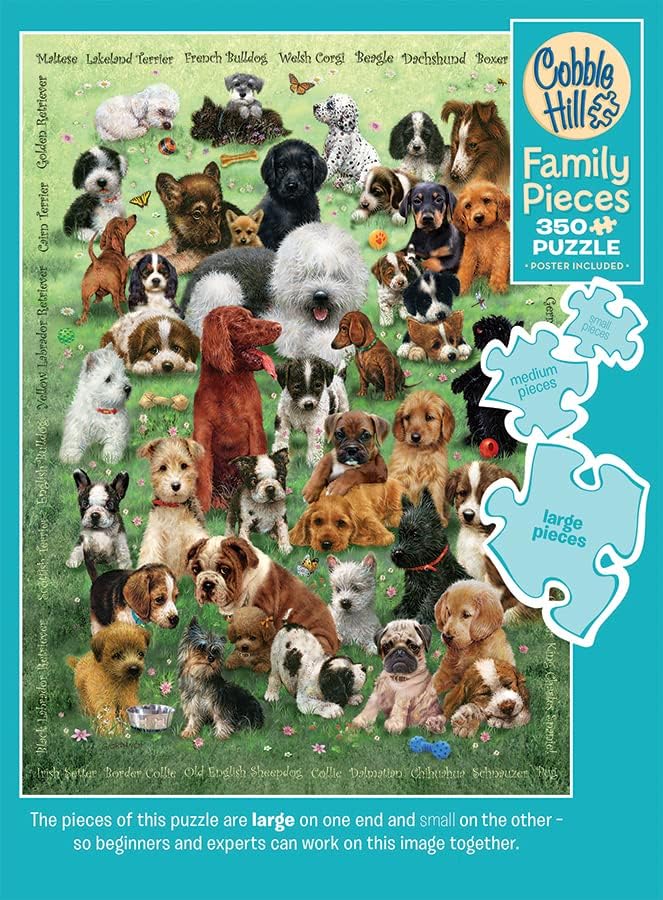 Miniatura 4 de Cobble Hill Family Piece's 350 Puzzle - Puppy Love - Muestra de póster incluido