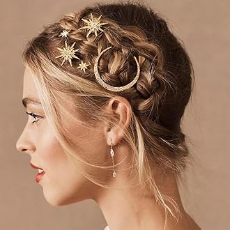 BARTOSI Moon Star Hair Clips Gold Stars Hair pins Crystal Celestial Hair Accessories for Women and Girls (Pack of 3)
