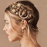 Moon Star Hair Clips Gold Stars Hair pins Crystal Celestial Hair Accessories for Women and Girls (Pack of 3)