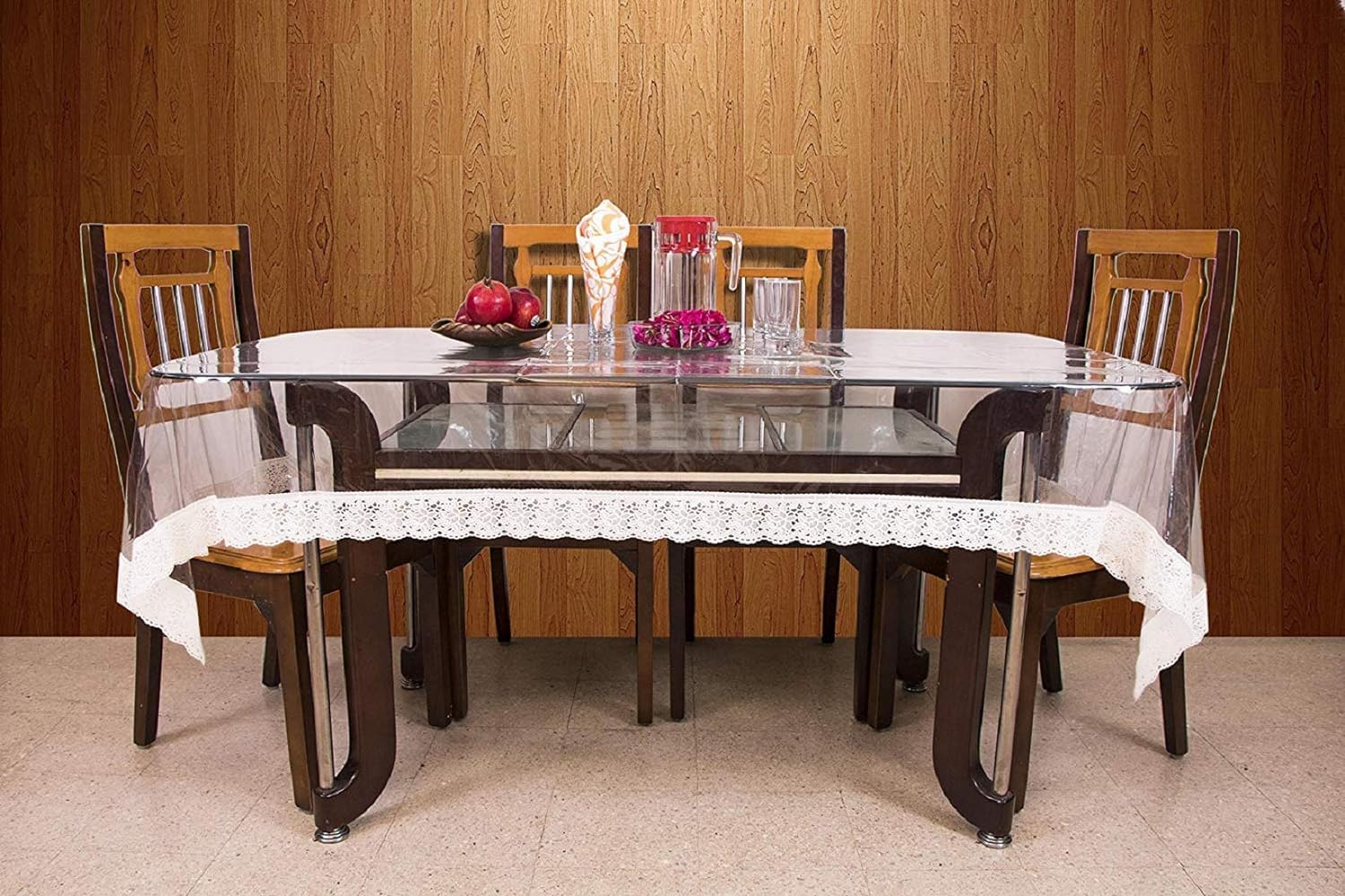 Kuber Industries Pvc 6 Seater Transparent Dining Table Cover - White
